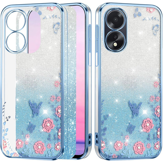 Pouzdro pro Oppo A18 4G / A38 4G, Glitter Flower, modré