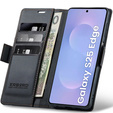 Pouzdro pro Samsung Galaxy S25 Edge, ERBORD Glossy Litchi, flipová peněženka, černé