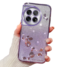 Pouzdro pro OnePlus 12 5G, Glitter Flower, fialové