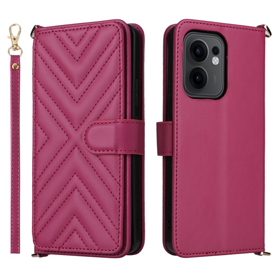 Flipové pouzdro pro Oppo Reno 13F 5G, Crossbody Leather Wallet, kaštanové