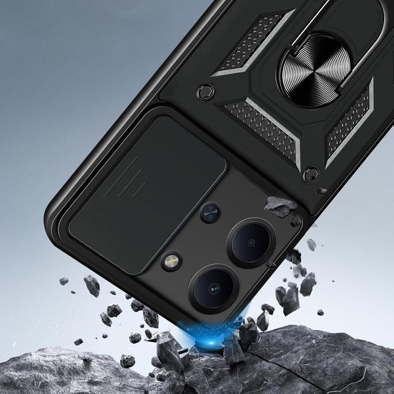 Pancéřové pouzdro pro Xiaomi Redmi 15C 4G/LTE, s ochranou fotoaparátu, se stojánkem, černé