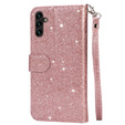 Klopové pouzdro pro Samsung Galaxy A56 5G, Wallet Zipper Pocket Glittery, růžové rose gold