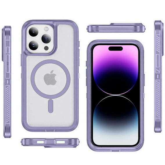 Pouzdro s rámečkem pro iPhone 14 Pro, pro MagSafe, transparentní / fialové