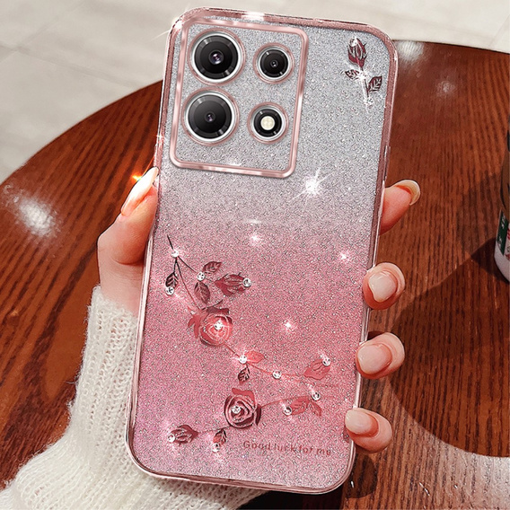 Pouzdro pro Infinix Note 30 5G, Glitter Flower, růžové rose gold