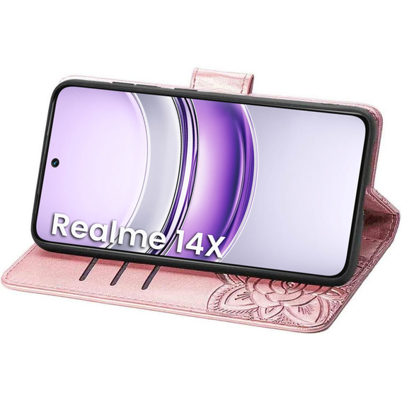 Klopové pouzdro pro Realme 14X / Realme C75, Butterfly, růžové rose gold