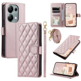 Pouzdro s klopou pro Xiaomi Redmi Note 13 Pro 4G / Xiaomi Redmi Note 14S / Xiaomi Poco M6 Pro 4G, Rhombus Crossbody Leather, růžové rose gold
