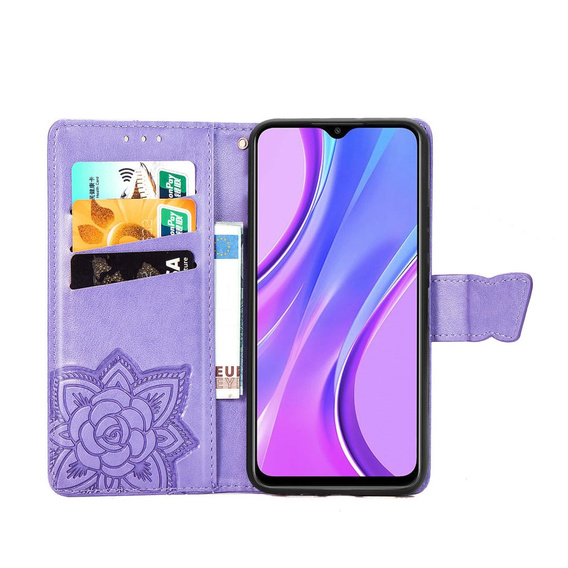 Klopové pouzdro pro Xiaomi Redmi 9, Butterfly, fialové