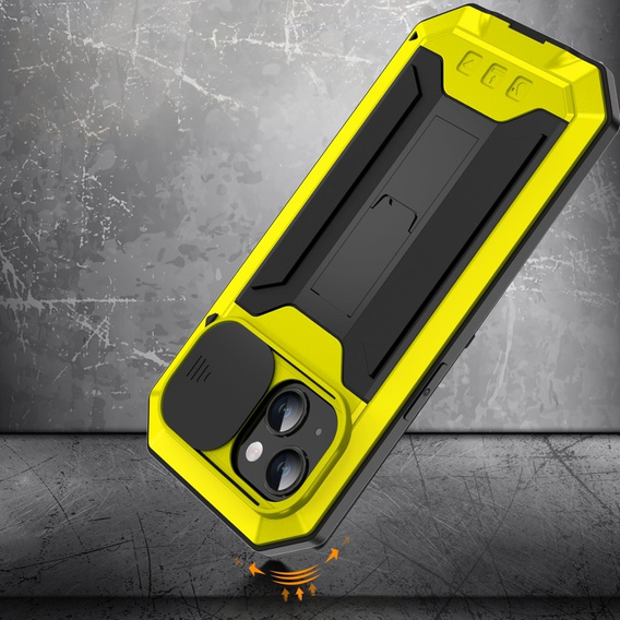 Pouzdro pro iPhone 15, R-JUST CamShield Slide, pancéřované, žluté / černé