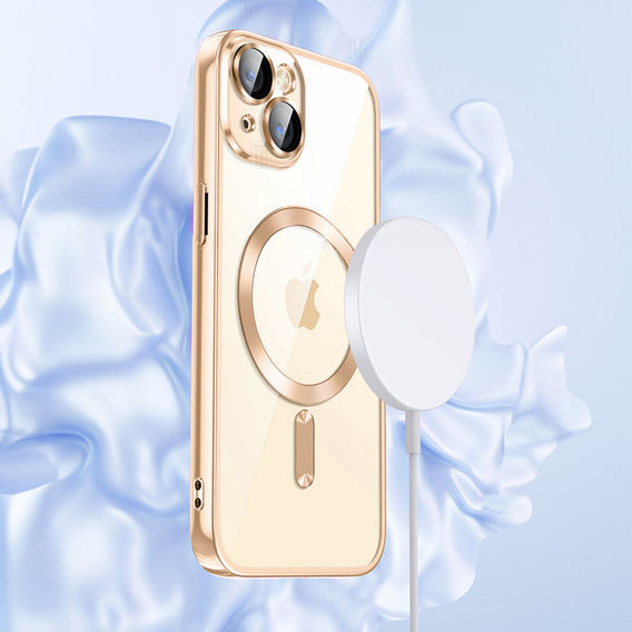 Pouzdro pro iPhone 14 Plus, Electro MagSafe, zlaté + sklo na displej