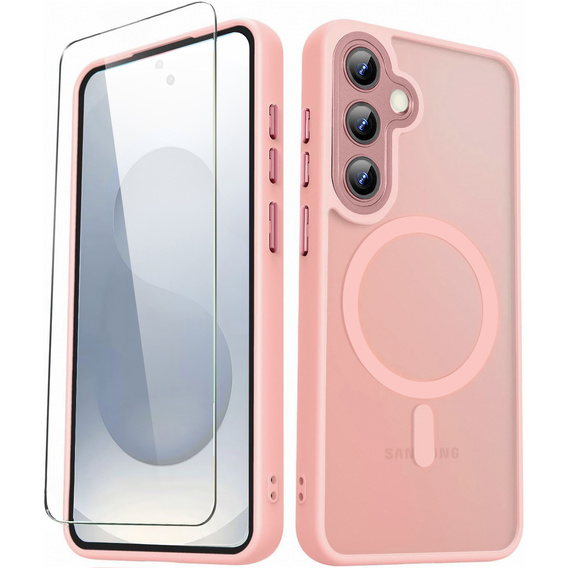 Pouzdro pro Samsung Galaxy S25+ Plus, pro MagSafe, ERBORD Matt Case, růžový + sklo na displej