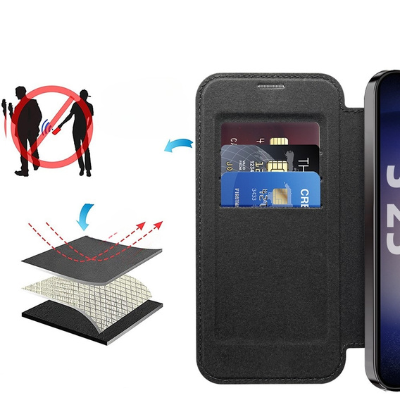 Klopové pouzdro pro Samsung Galaxy S25, RFID Wallet MagSafe CamShield, černé