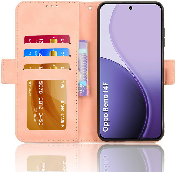 Flipové pouzdro pro Oppo Reno 14F, slot na karty, peněženka, růžové
