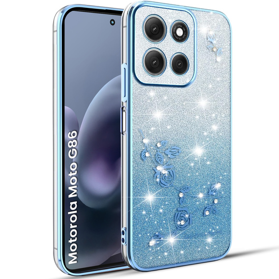 Pouzdro pro Motorola Moto G86 5G, Glitter Flower, modré