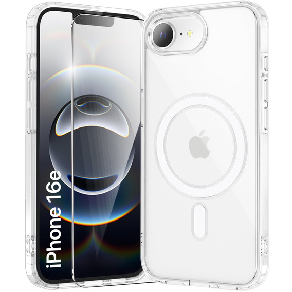 Magnetické pouzdro MagSafe pro iPhone 16E, ERBORD CrystalMag, čiré + sklo na displej