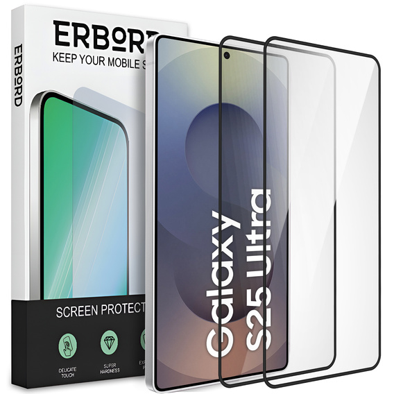 2x tvrzené sklo ERBORD 3D pro Samsung Galaxy S25 Ultra pro celý displej