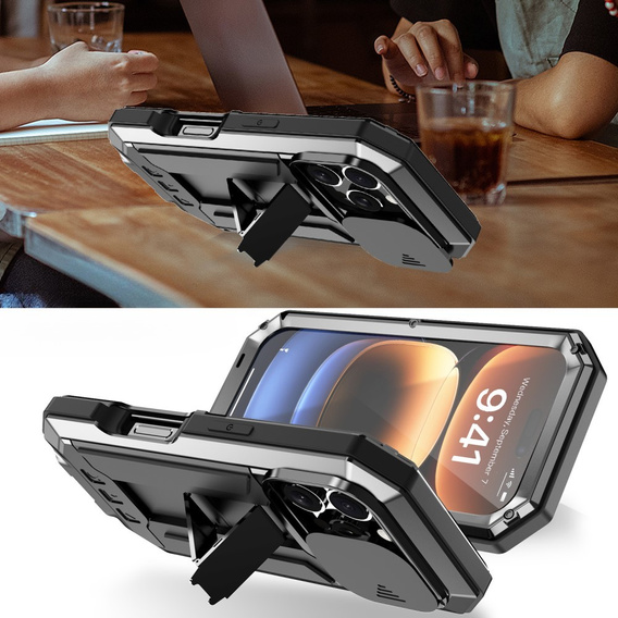 Pouzdro pro iPhone 16 Pro Max, R-JUST CamShield Slide, pancéřované, černé