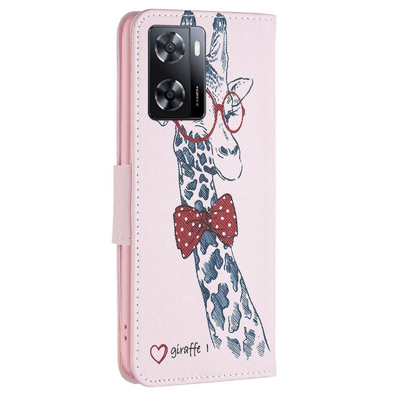 Klopové pouzdro pro OPPO A57 / A57s, Wallet, giraffe, růžové