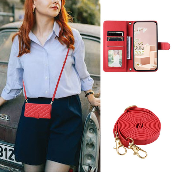 Pouzdro s klopou pro Samsung Galaxy A55 5G, Rhombus Crossbody Leather, červené