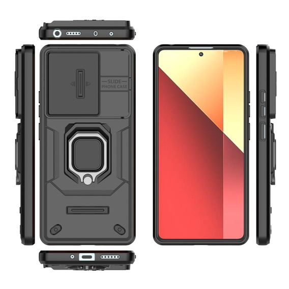 Pouzdro pro Xiaomi Redmi Note 13 Pro 4G / Xiaomi Redmi Note 14S / Xiaomi Poco M6 Pro 4G, KickStand Camera Lens, černé