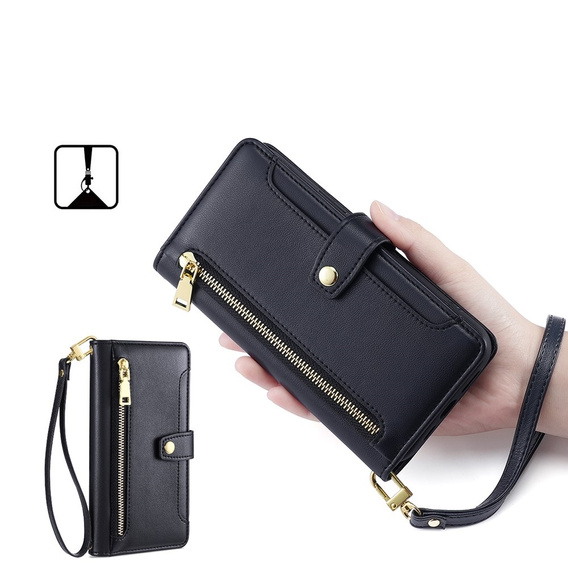 Klopové pouzdro pro iPhone 14, Wallet Zipper Pocket, černé