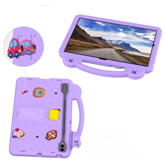 Dětské pouzdro pro Samsung Galaxy Tab S10+ Plus, Cute Patterns, se stojánkem, fialové