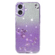 Pouzdro pro iPhone 16, Glitter Flower, fialové
