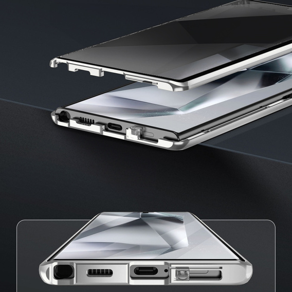Pouzdro pro Samsung Galaxy S24 Ultra, Privacy Dual Glass, stříbrné