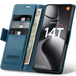Pouzdro pro Xiaomi 14T, ERBORD Glossy Litchi, flipová peněženka, modré