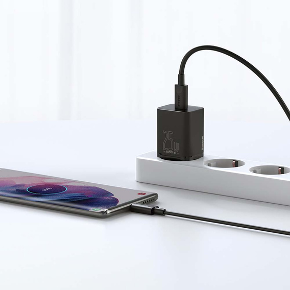 Síťová nabíječka Baseus Super Si PD 25 W USB-C + kabel USB-C, černá