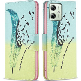 Klopové pouzdro pro Motorola Moto G54 5G, Wallet, feather, modré