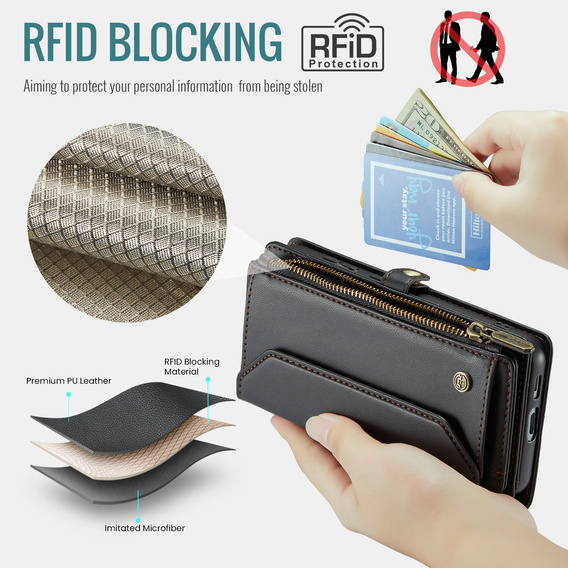 Pouzdro CASEME pro Samsung Galaxy S25 FE, RFID Leather Wallet, s popruhem přes rameno, černé