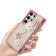 Pouzdro pro Samsung Galaxy S24 Ultra, Leather Flower Card Slot, růžové