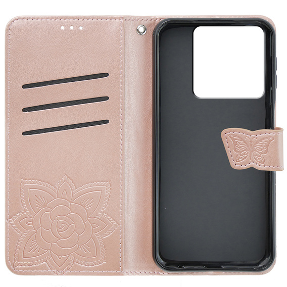 Klopové pouzdro pro Xiaomi Poco X6 5G, Butterfly, růžové rose gold