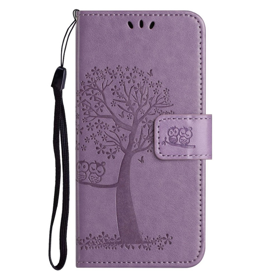 Klopové pouzdro pro Motorola Moto E22 / E22i, Wallet, tree i sowy, fialové