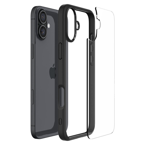 Pouzdro Spigen pro iPhone 16, Ultra Hybrid, transparentní / černé + 9H tvrzené sklo