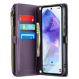 Pouzdro CASEME pro Samsung Galaxy A55 5G, RFID Leather Wallet, s popruhem přes rameno, fialové