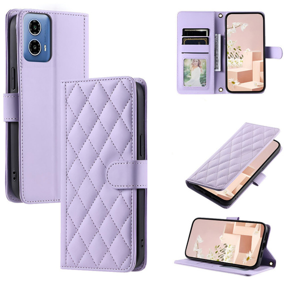 Pouzdro s klopou pro Motorola Moto G24 / G24 Power / G04, Rhombus Crossbody Leather, fialové