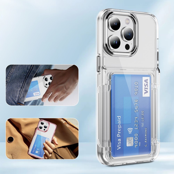 Pouzdro pro iPhone 16 Pro, Card Holder Kickstand, transparentní