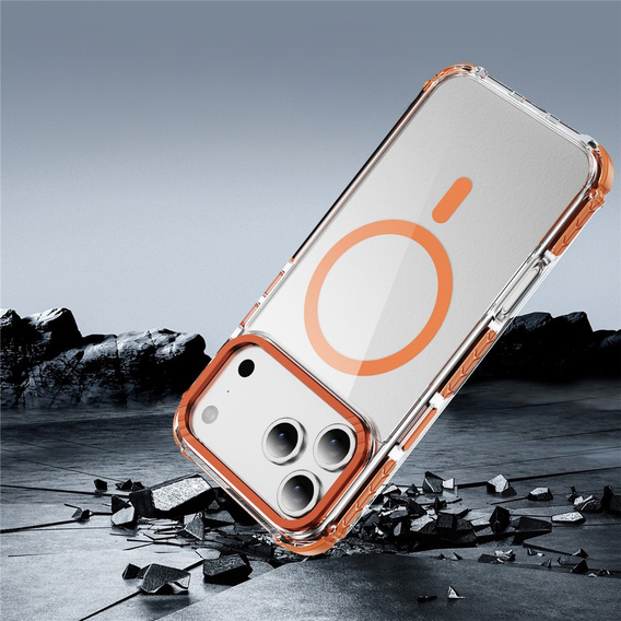 Pancéřové pouzdro MagSafe čiré s oranžovými boky pro iPhone 17 Pro Max