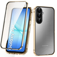 Pouzdro pro Samsung Galaxy A17 5G, magnetické dvojité sklo, průhledné se zlatými boky