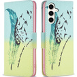 Klopové pouzdro pro Samsung Galaxy S23 FE, Wallet, Feather modré / žluté