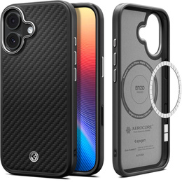 Spigen Enzo Aramid MagSafe pouzdro pro iPhone 17, karbonově černé / stříbrné