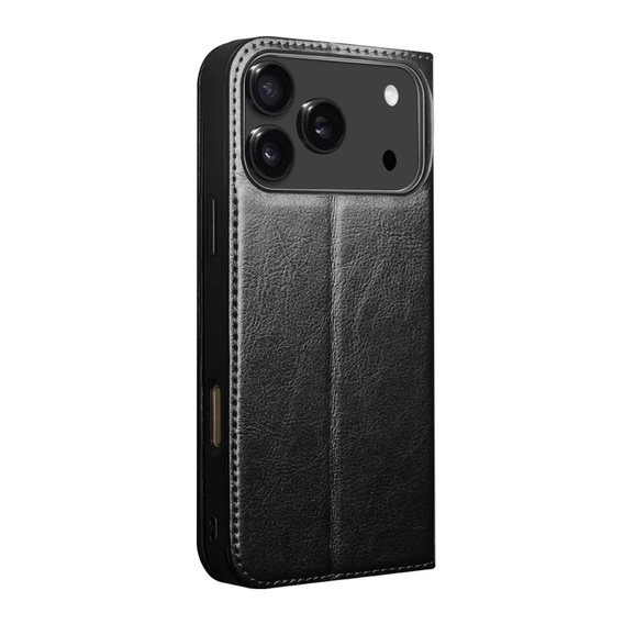 QIALINO Flipové pouzdro z pravé hovězí kůže pro iPhone 17 Pro, černé