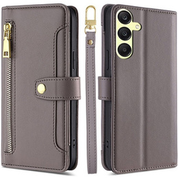 Klopové pouzdro pro Samsung Galaxy A25 5G, Wallet Zipper Pocket, šedé