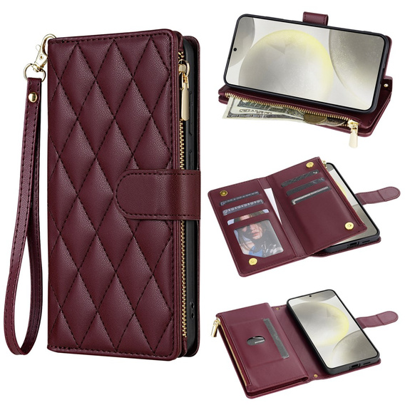 Pouzdro s klopou pro Samsung Galaxy A56 5G, Rhombus Crossbody Leather, kaštanové