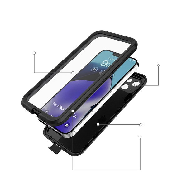 Vodotěsné pouzdro IP68 pro iPhone 15 Plus, černé