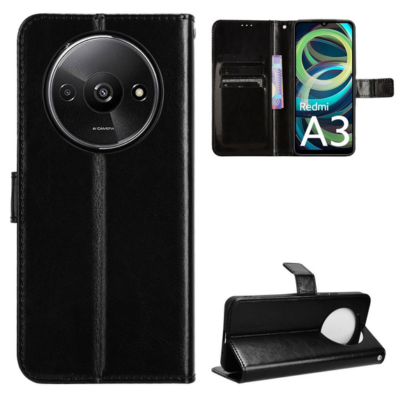 Klopové pouzdro pro Xiaomi Redmi A3, Crazy Horse Wallet, černé