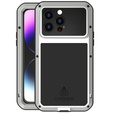 Pouzdro Love Mei pro iPhone 14 Pro Max, armored with glass, stříbrné