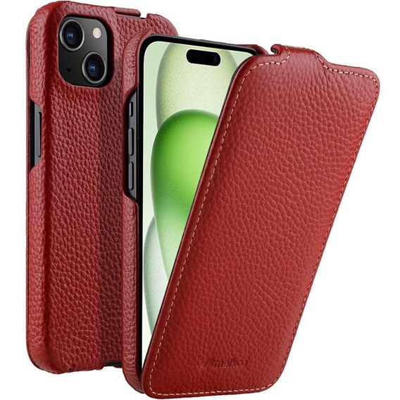 MELKCO flipové pouzdro pro iPhone 15 Plus, kožené, flipové, červené