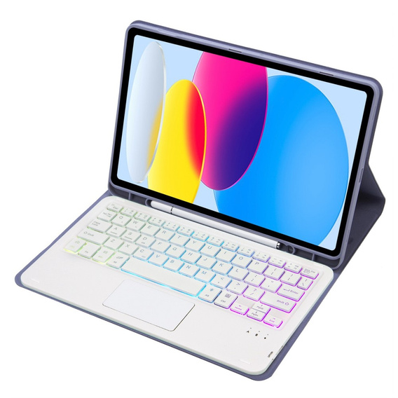 Pouzdro s podsvícenou bluetooth touchpad klávesnicí pro iPad 10.9" 2022 (10 gen.), fialové